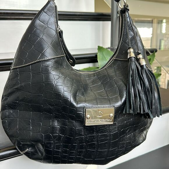 Carmen Steffens leather crocodile embossed hobo shoulder handbag purse like new